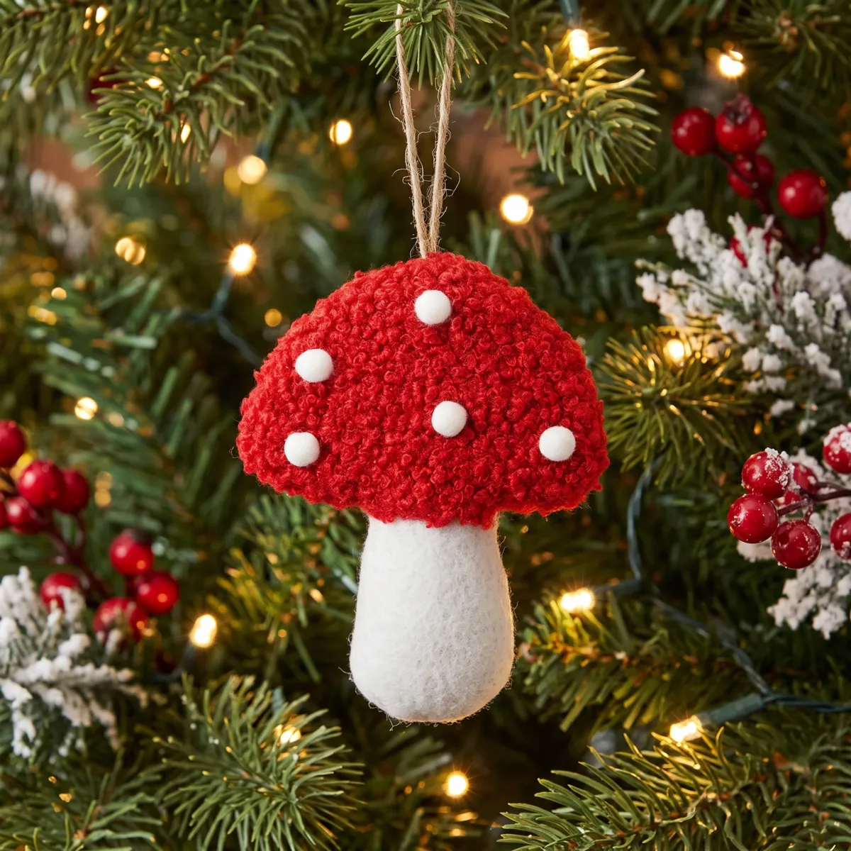 Sospensione natalizia (H10 cm) Fungo delle foreste Rosso e bianco
