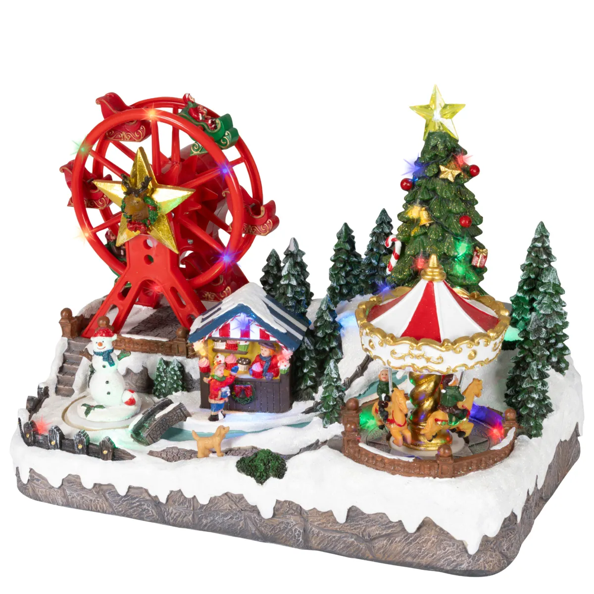 Villaggio di Natale luminoso musicale e animato (H24 cm) Fiera innevata