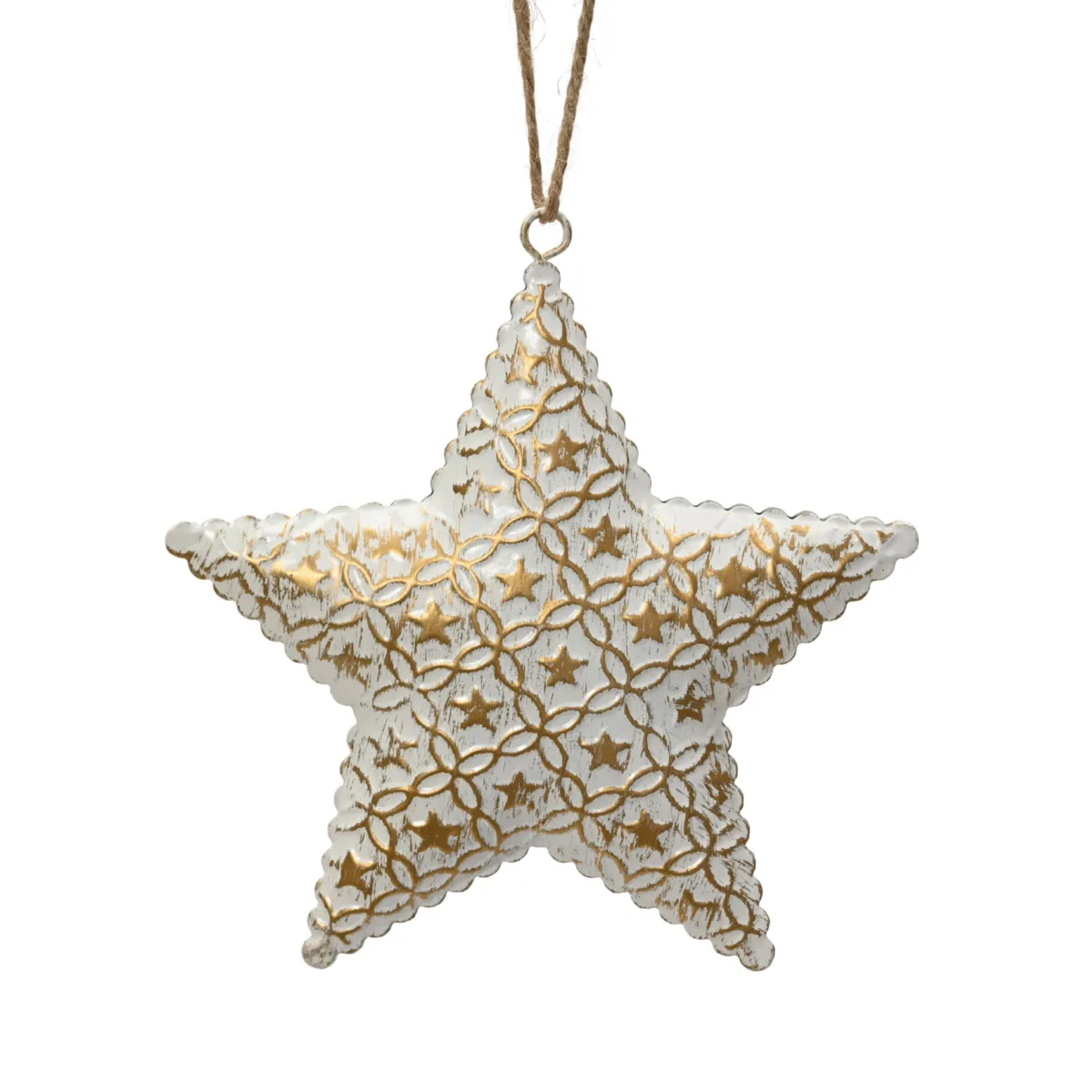 Addobbo natalizio (H11 cm) Cuore Arabesco Bianco e oro