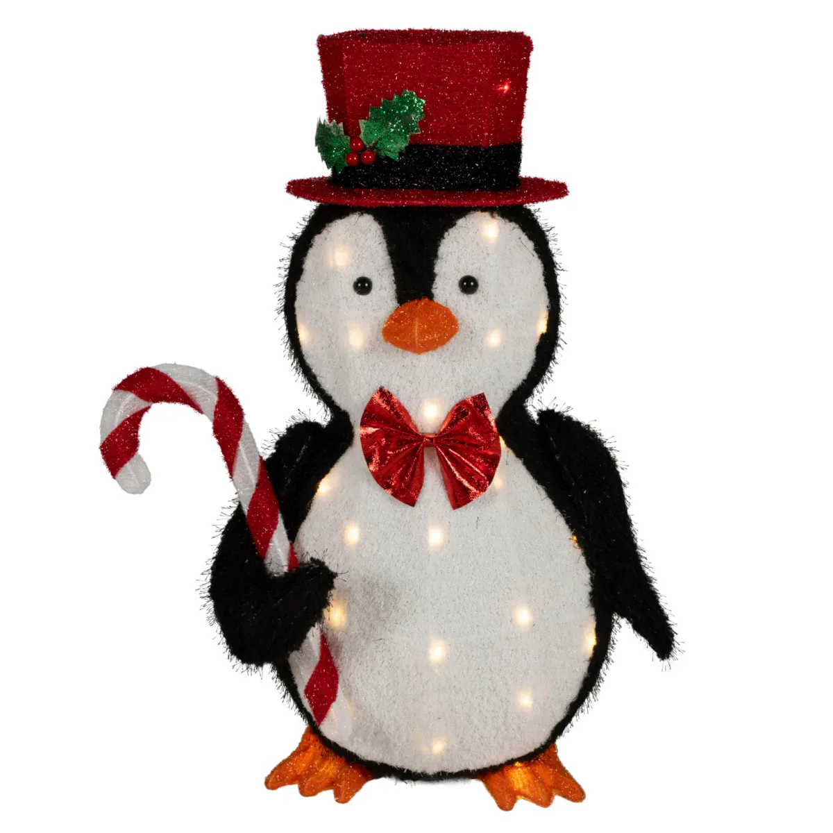 Pinguino luminoso a pile 30 LED (H66 cm) Polo e Canna di zucchero Bianco caldo