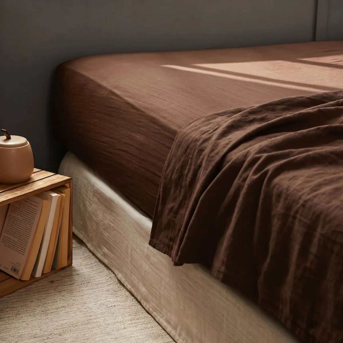 Drap plat gaze de coton (270 x 300 cm) Gaïa Brun