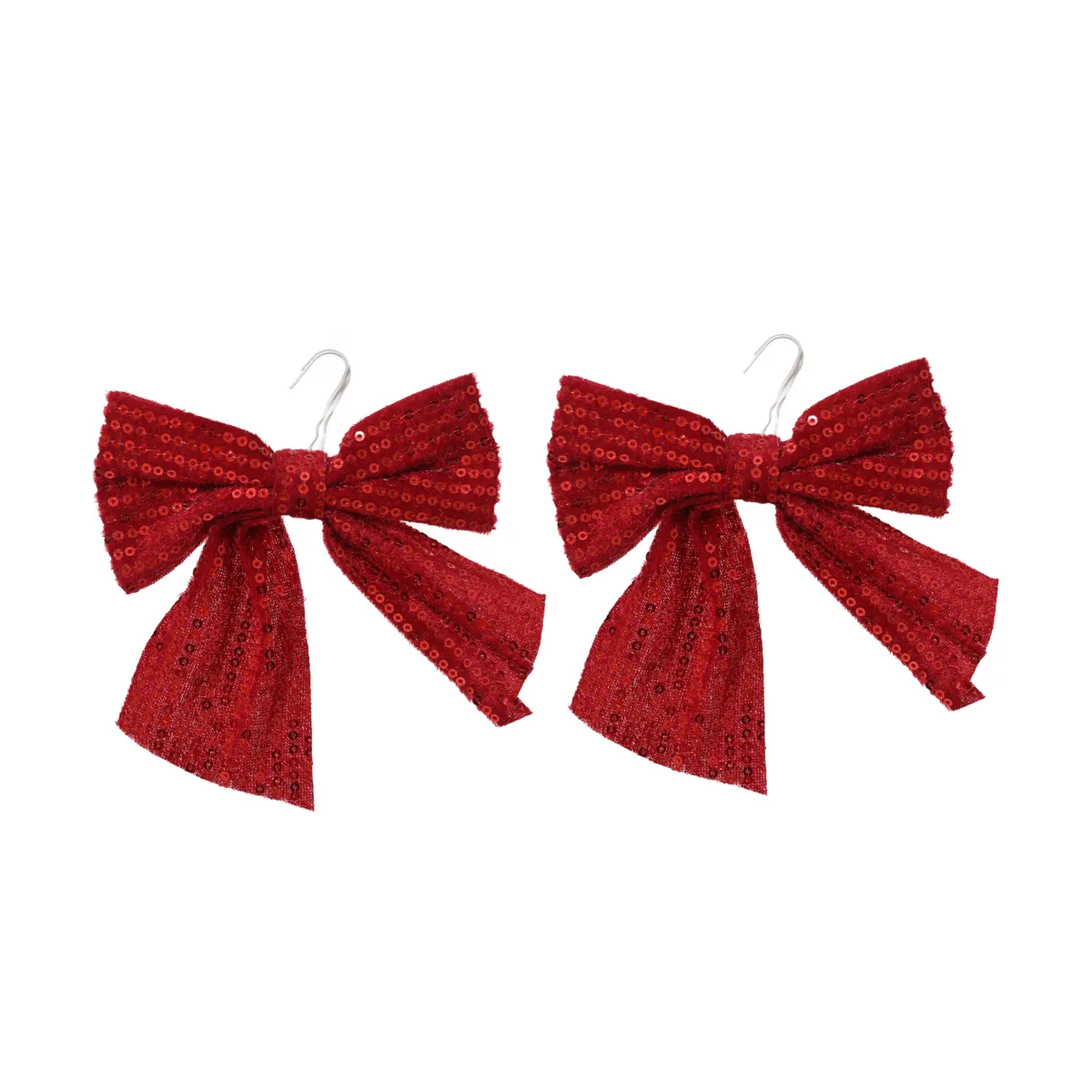 Set di 2 Fiocchi di Natale (H13 cm) Glitterato Bordeaux