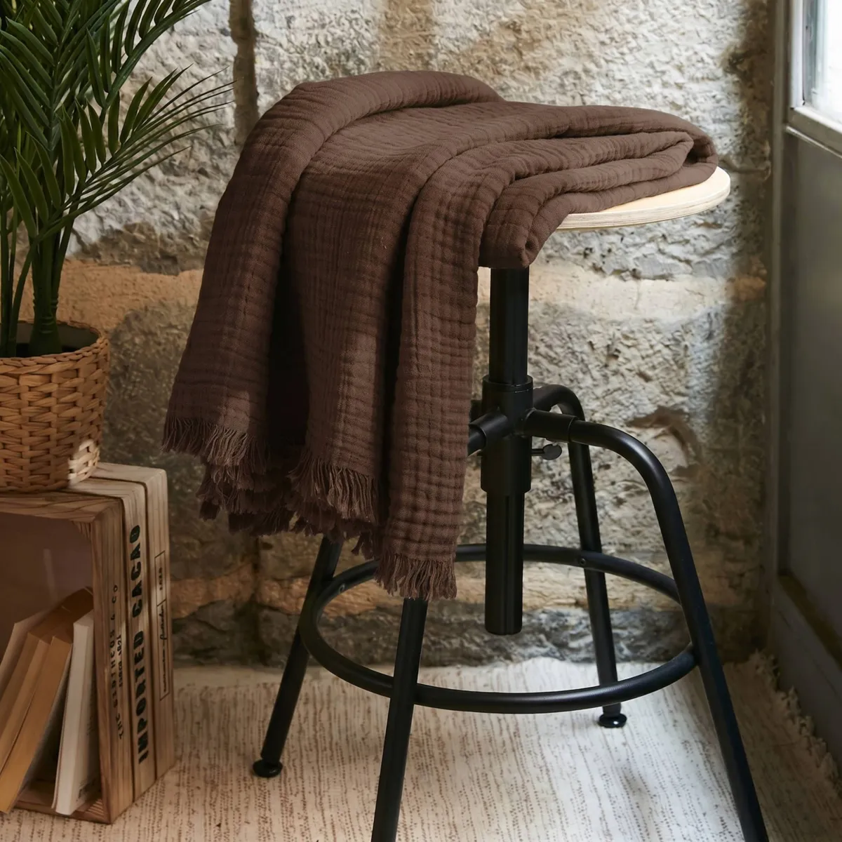 Plaid garza di cotone (130 x 160 cm) Gaïa Marrone