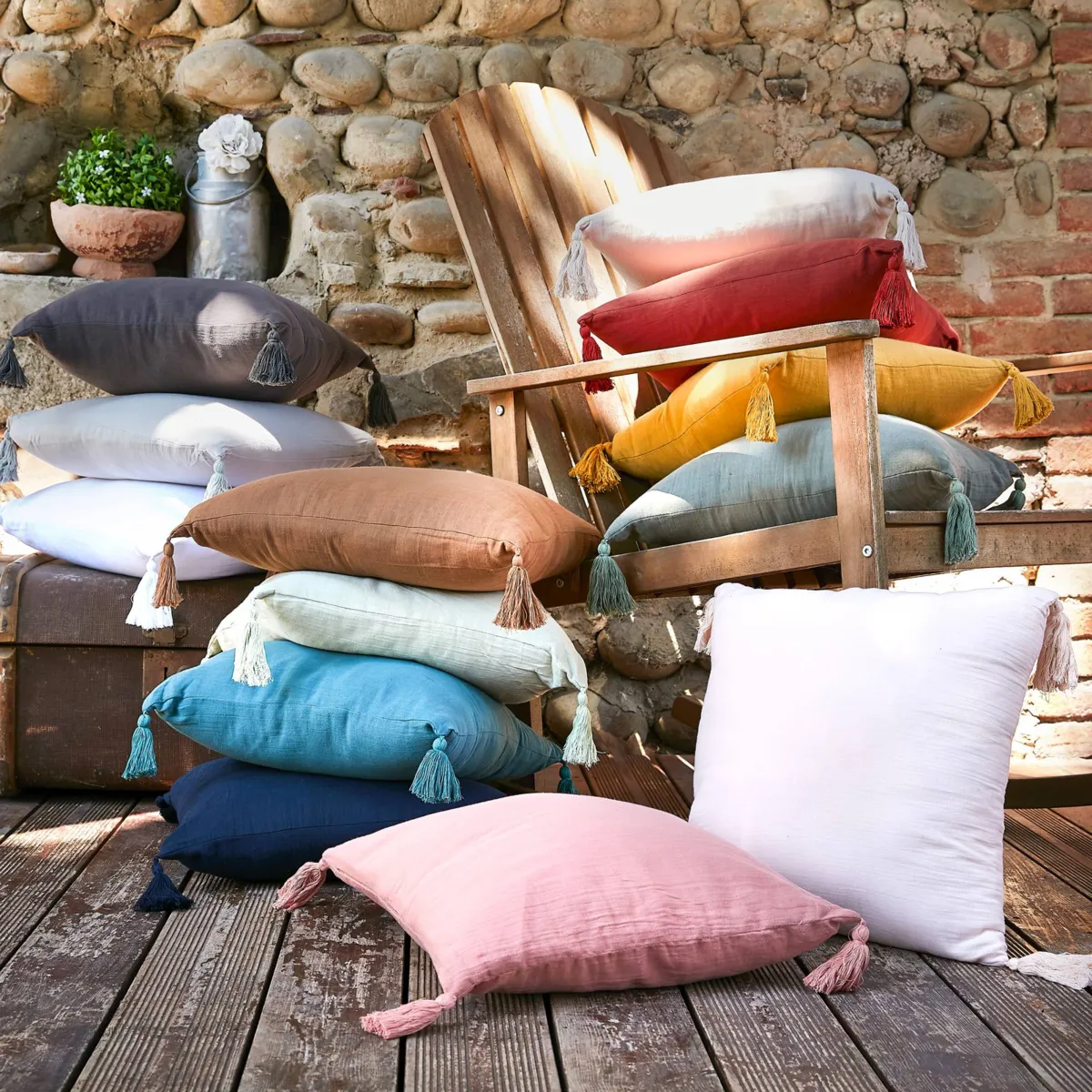 Coussin carré gaze de coton (60 x 60 cm) Gaïa Brun