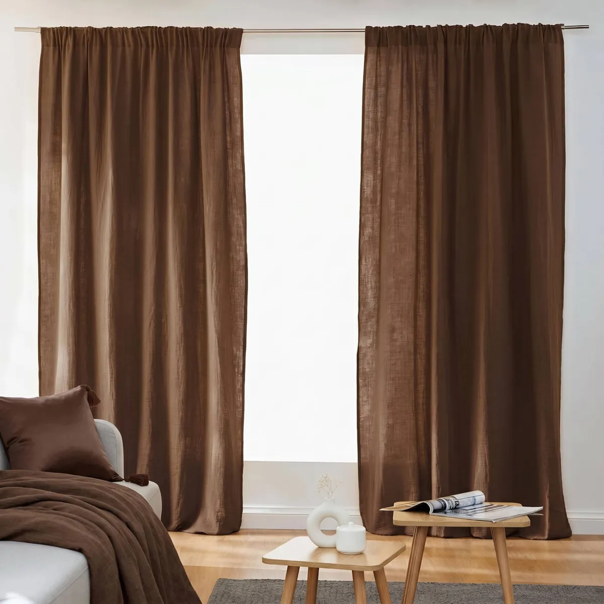 Vorhang aus Baumwoll-Musselin mit Raffband (180 x 240 cm) Gaïa Braun