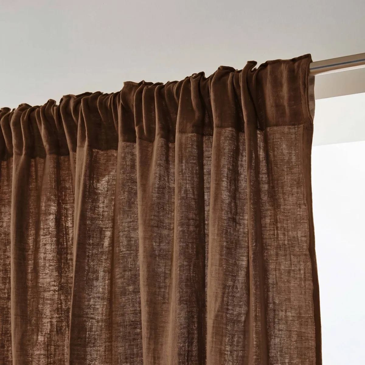 Rideau gaze de coton galon fronceur (180 x 240 cm) Gaïa Brun
