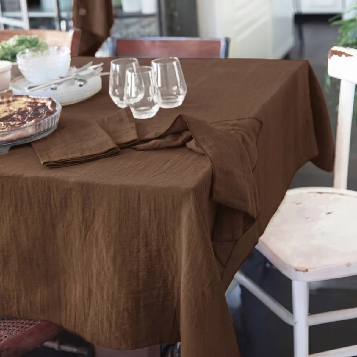 Nappe rectangulaire gaze de coton (150 x 350 cm) Gaïa Brun