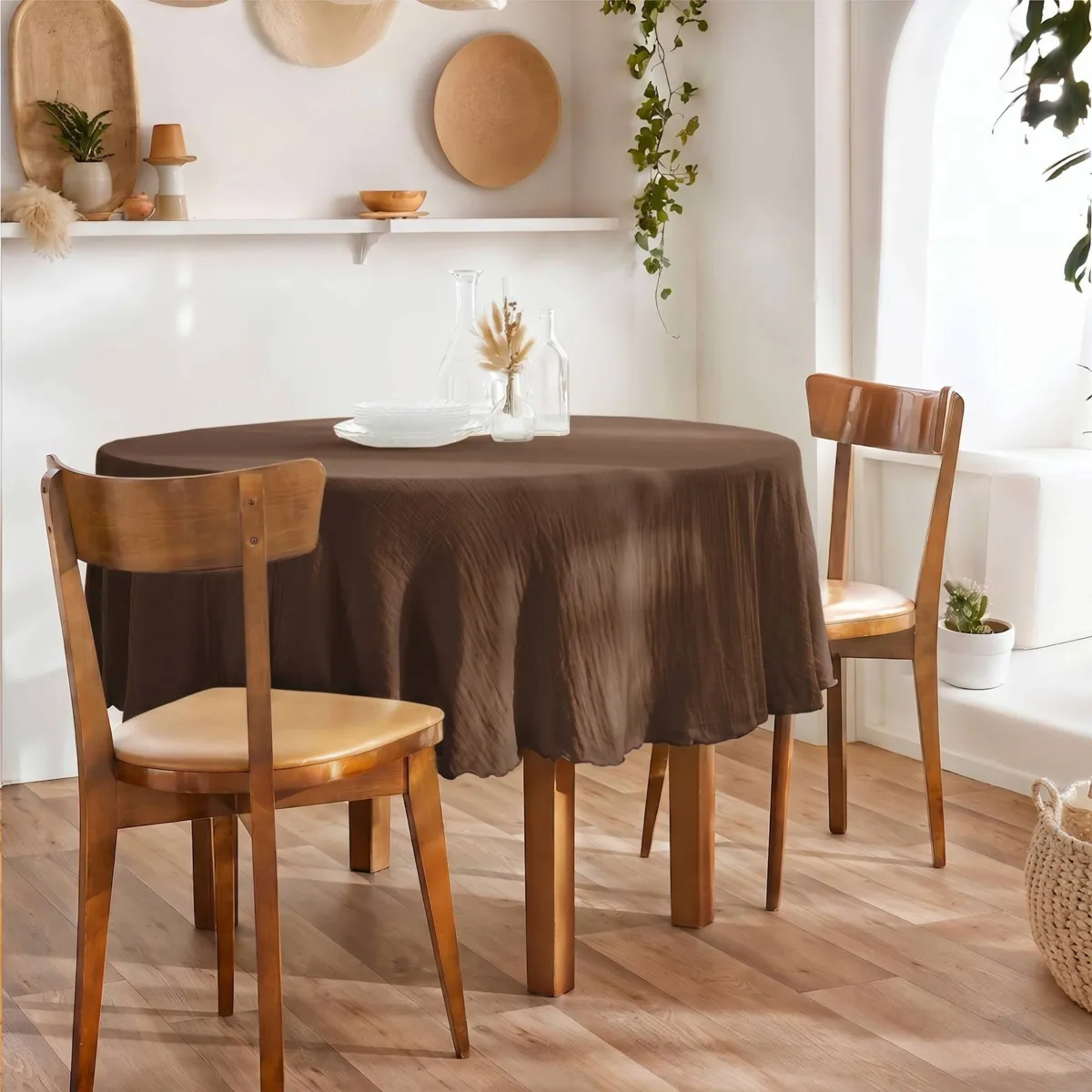 Nappe ronde gaze de coton (180 cm) Gaïa Brun