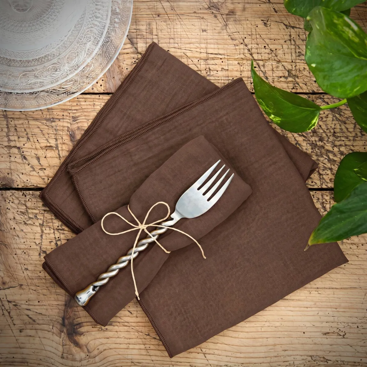 Set di 3 tovaglioli in garza di cotone (40 x 40 cm) Gaïa Marrone