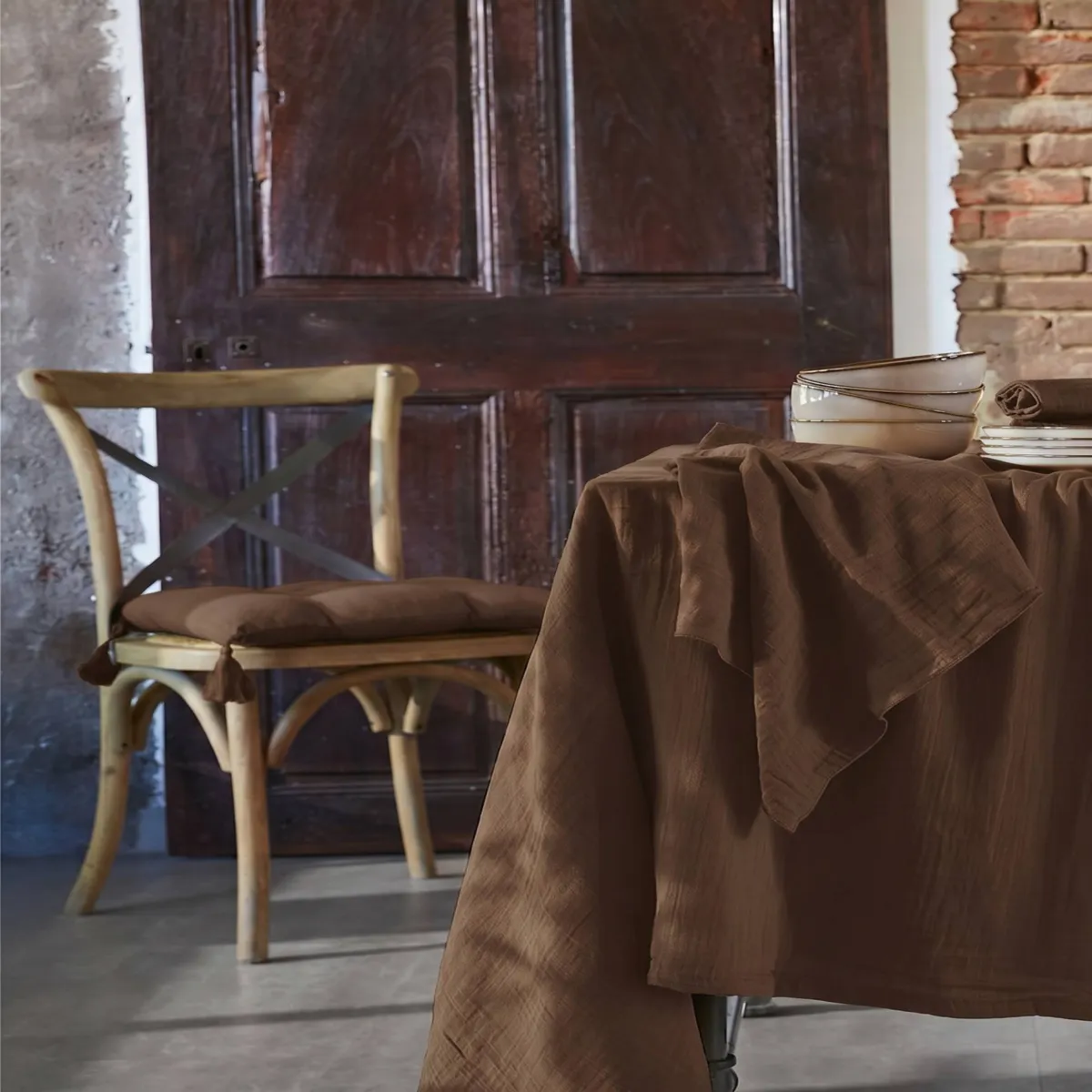 Set di 3 tovaglioli in garza di cotone (40 x 40 cm) Gaïa Marrone