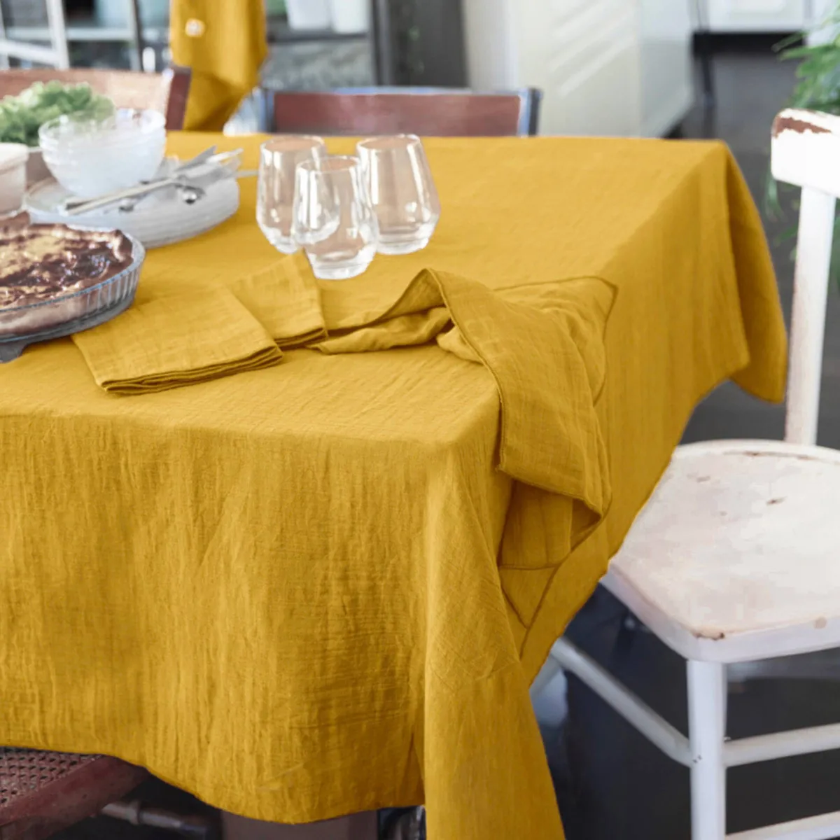 Nappe carrée gaze de coton (180 x 180 cm) Gaïa Jaune safran