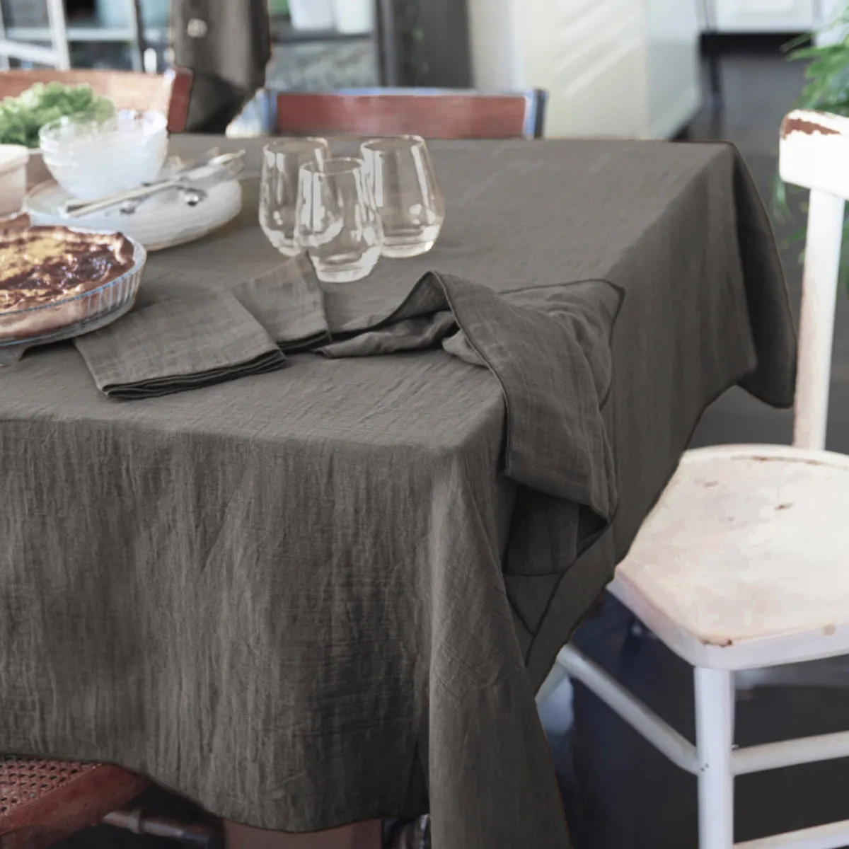 Tovaglia quadrata garza di cotone (180 x 180 cm) Gaïa Grigio granito