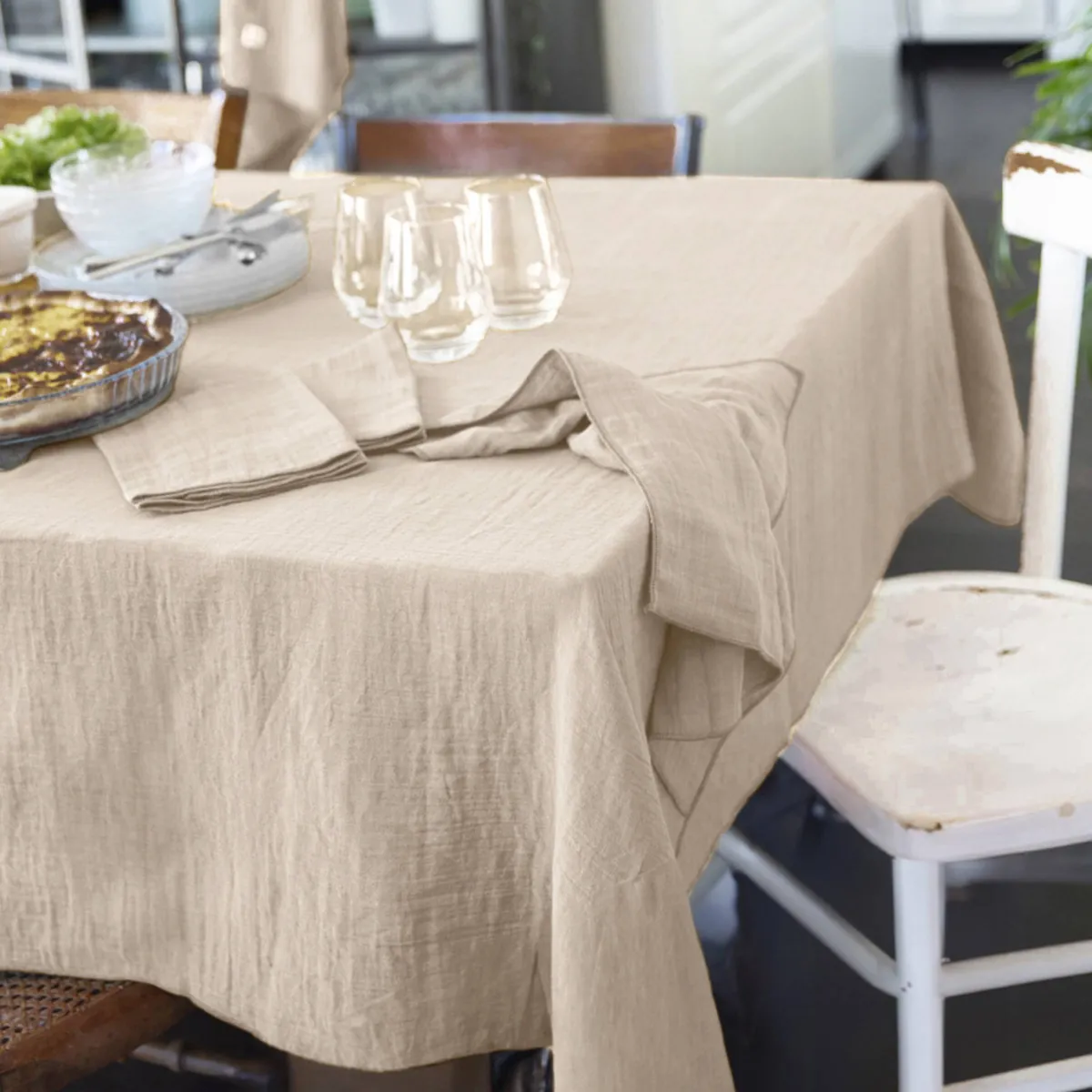 Nappe carrée gaze de coton (180 x 180 cm) Gaïa Beige