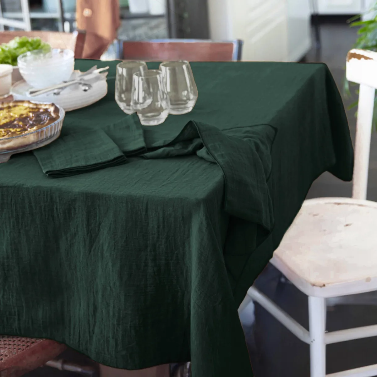 Nappe carrée gaze de coton (180 x 180 cm) Gaïa Vert sapin