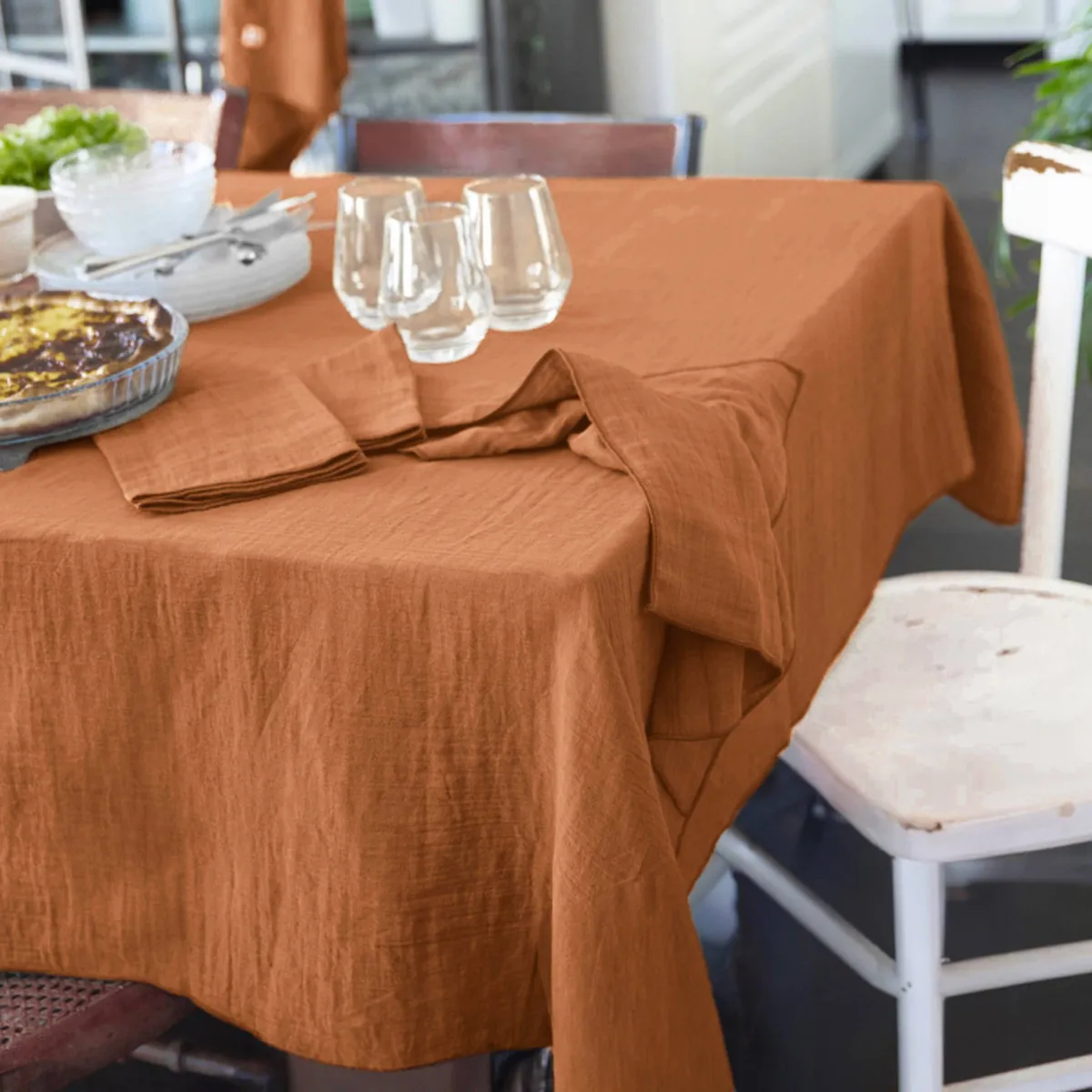 EM - Nappe rectangle 150 x 300 cm Gaze de coton unie GAìA Abricot