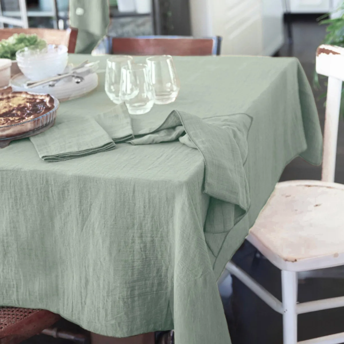 Tovaglia rettangolare garza di cotone (150 x 300 cm) Gaïa Verde eucalipto