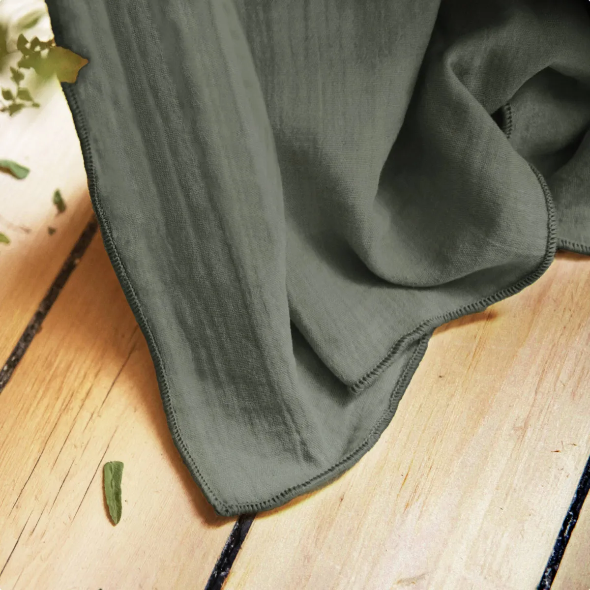 EM - Nappe rectangle 150 x 300 cm Gaze de coton unie GAìA Romarin