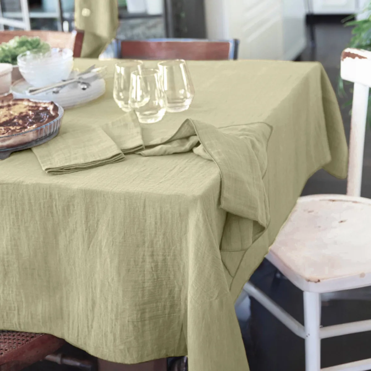 EM - Nappe rectangle 150 x 300 cm Gaze de coton unie GAìA Vert d'eau