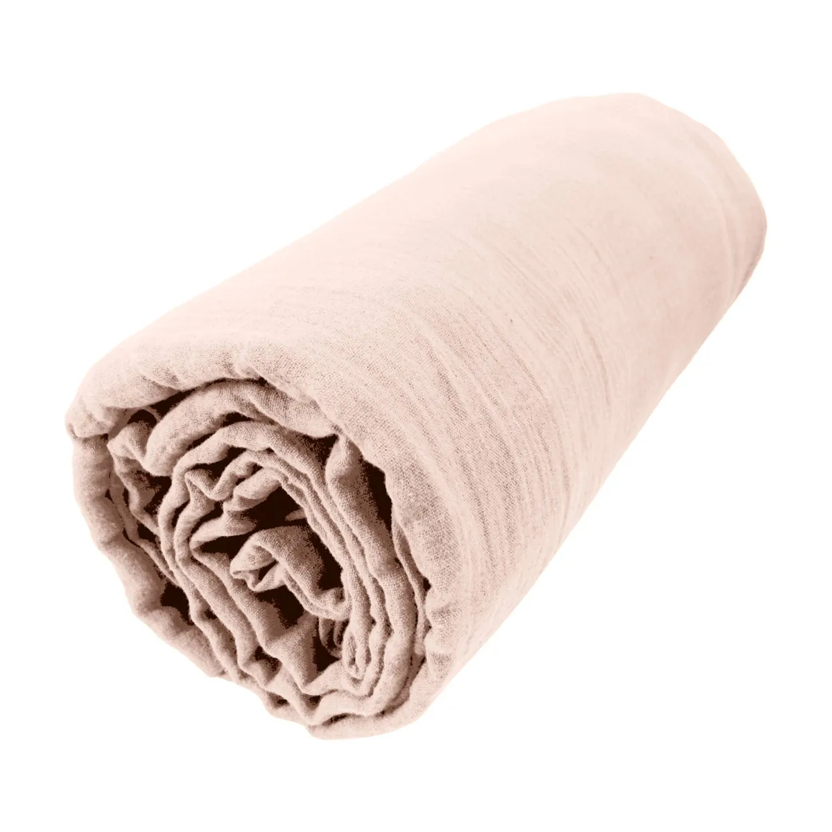 Drap housse gaze de coton (120 x 190 cm) Gaïa Rose poudré