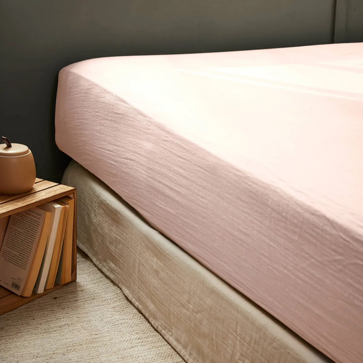 Drap housse gaze de coton (120 x 200 cm) Gaïa Rose poudré