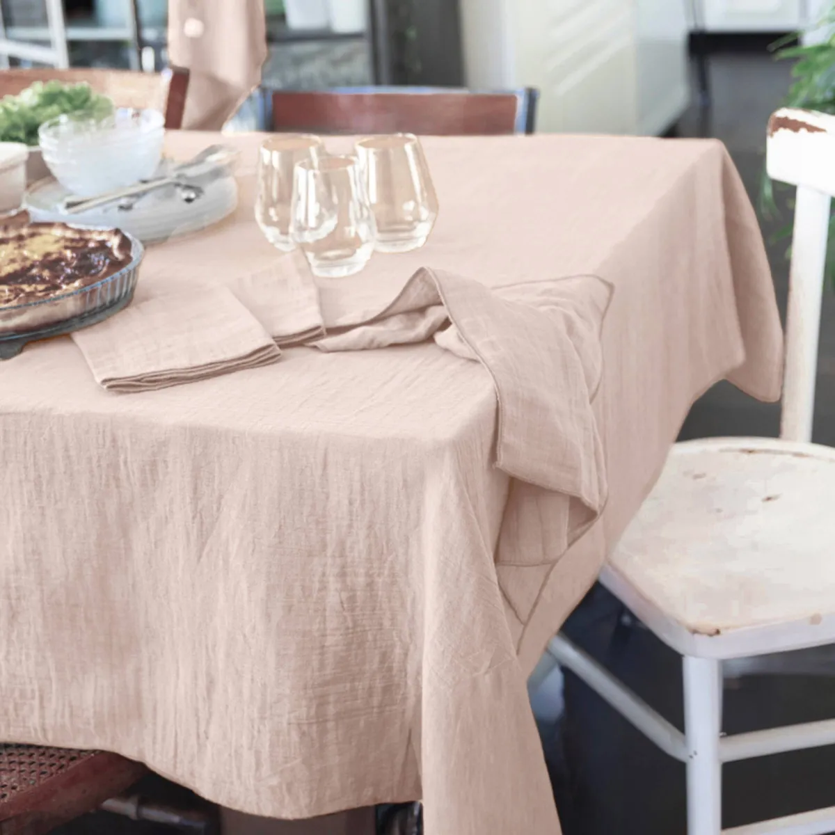 EM - Nappe rectangle 150 x 300 cm Gaze de coton unie GAìA Guimauve