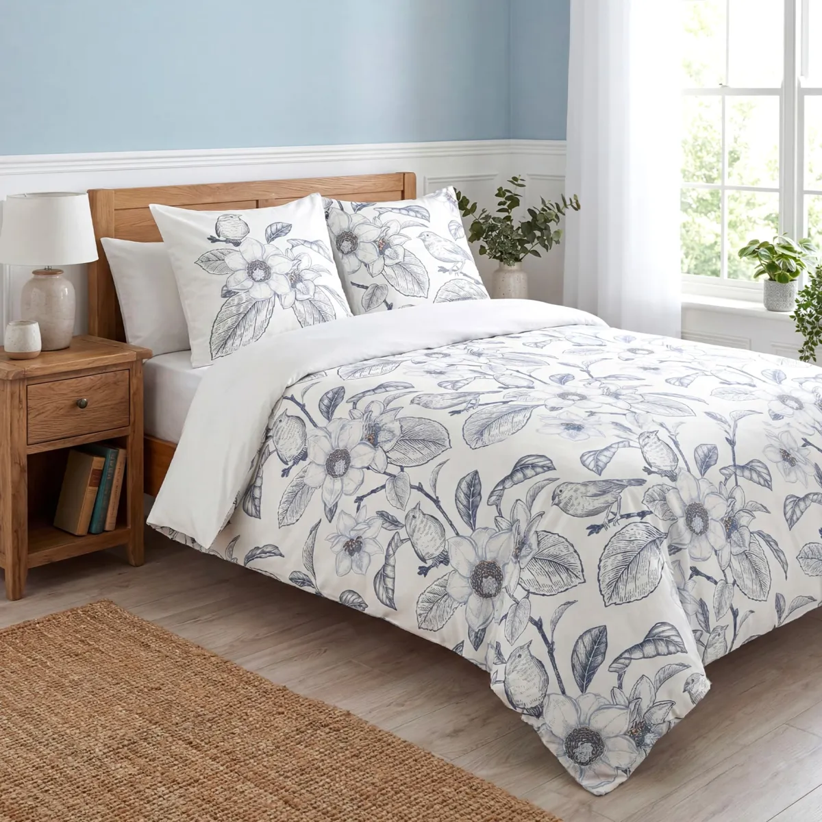 Funda nórdica y dos fundas de almohada algodón (240 x 220 cm) Birdie Marfil