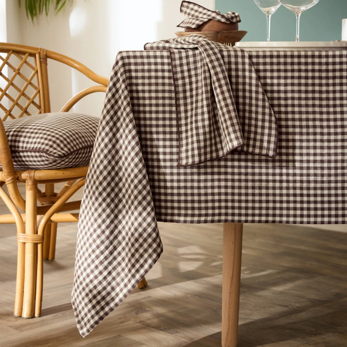 Tovaglia rettangolare garza di cotone (150 x 250 cm) Gaïa vichy Marrone