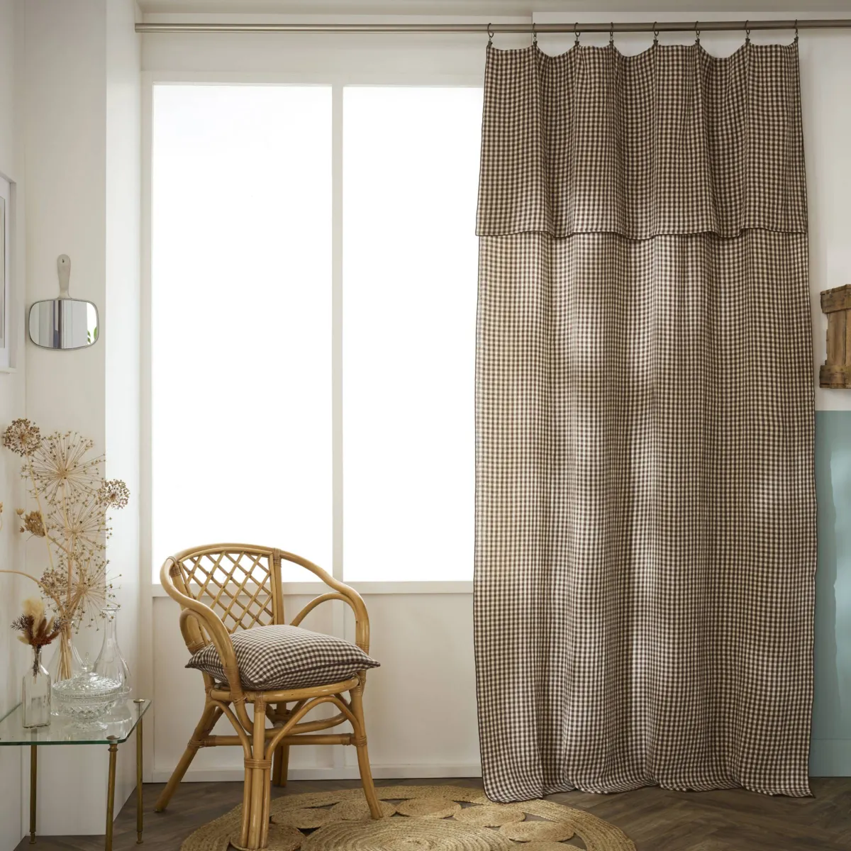 Tenda in garza di cotone regolabile (140 x max 180 cm) Gaïa vichy Marrone
