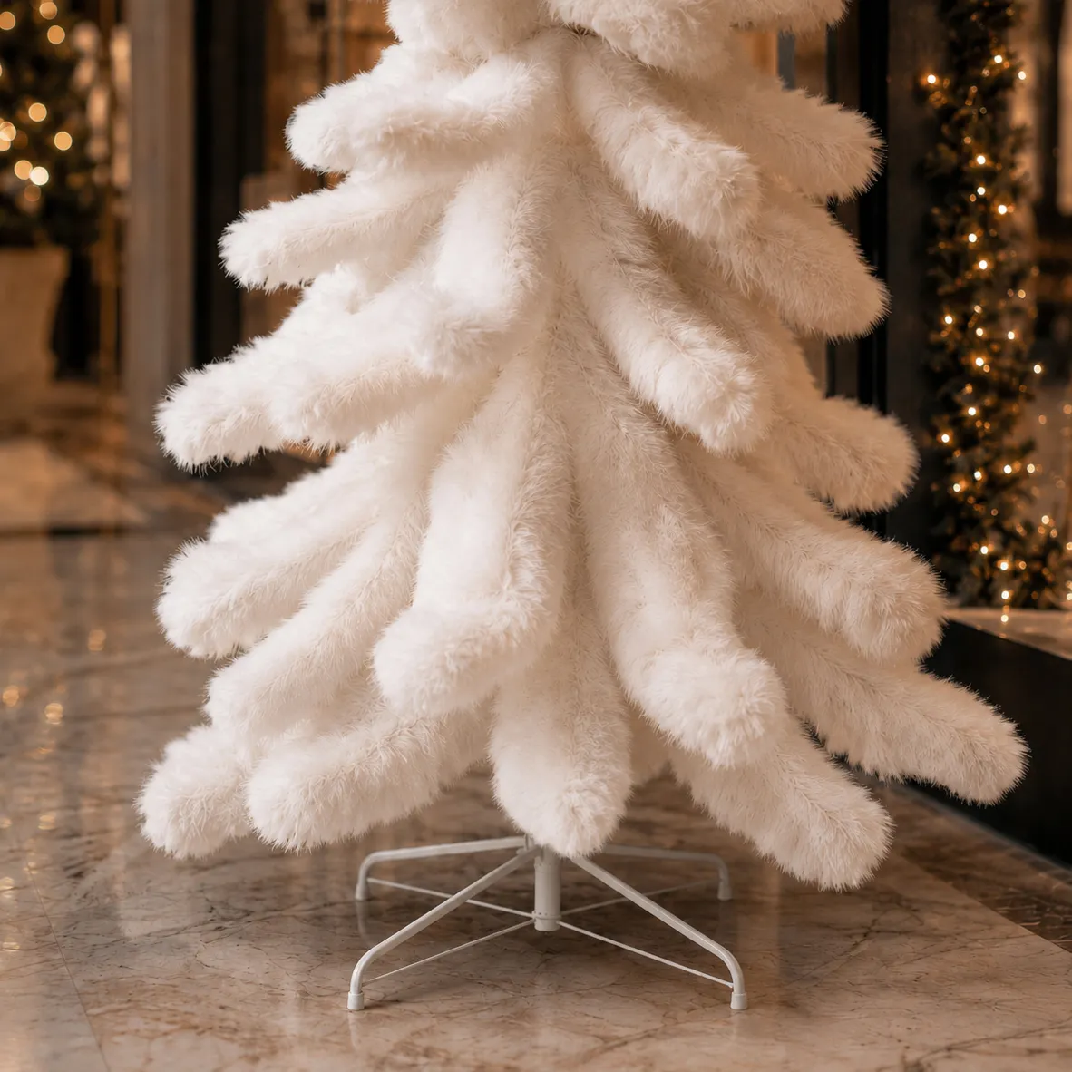 Albero di Natale artificiale (H130 cm) Furren pelliccia sintetica Bianco