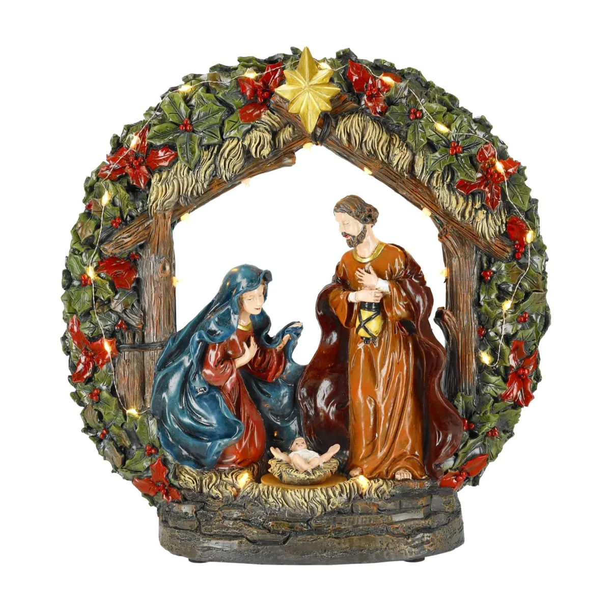 Presepe natalizio luminoso e animato (H31 cm) Saint-Félicien