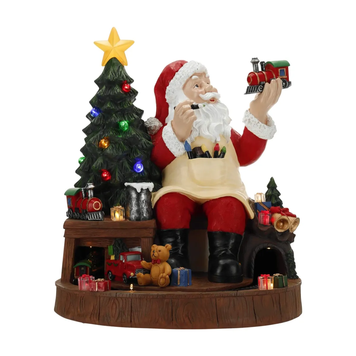 Scena di Natale luminosa e animata (H36 cm) Piccolo Babbo Natale