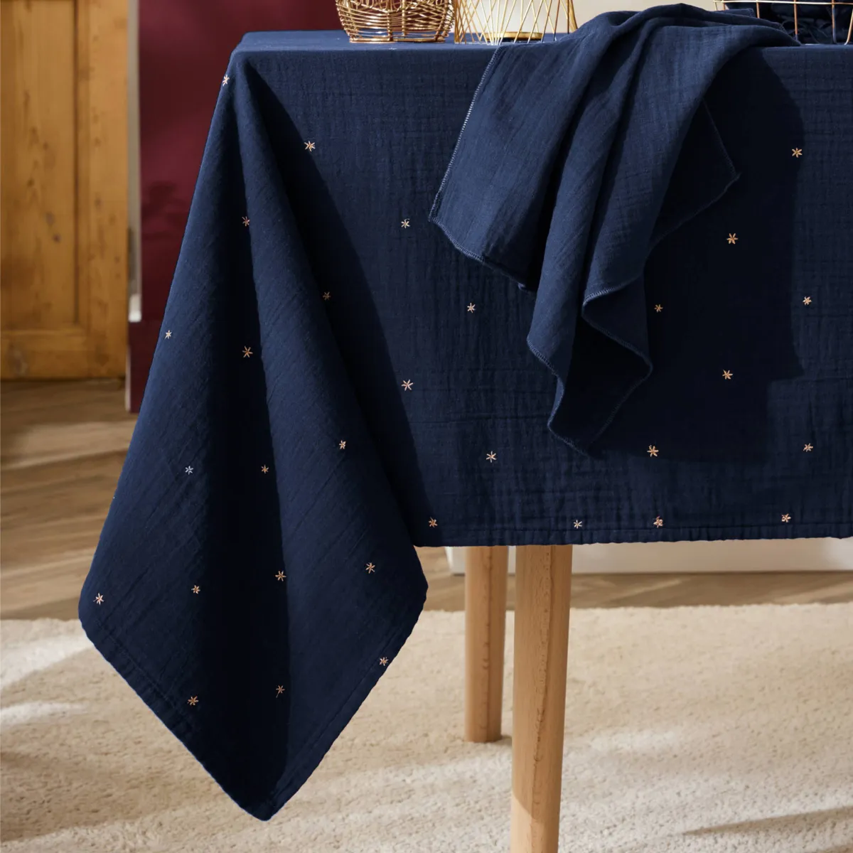 Tovaglia quadrata garza di cotone (180 x 180 cm) Gaïa stelle Blu notte