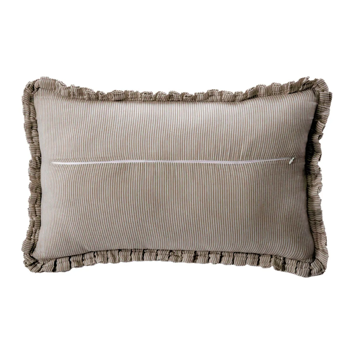 EM - Coussin déhoussable avec froufrous 40 x 60 cm Gaze de coton tissée teinte GAIA RAYURES Brun
