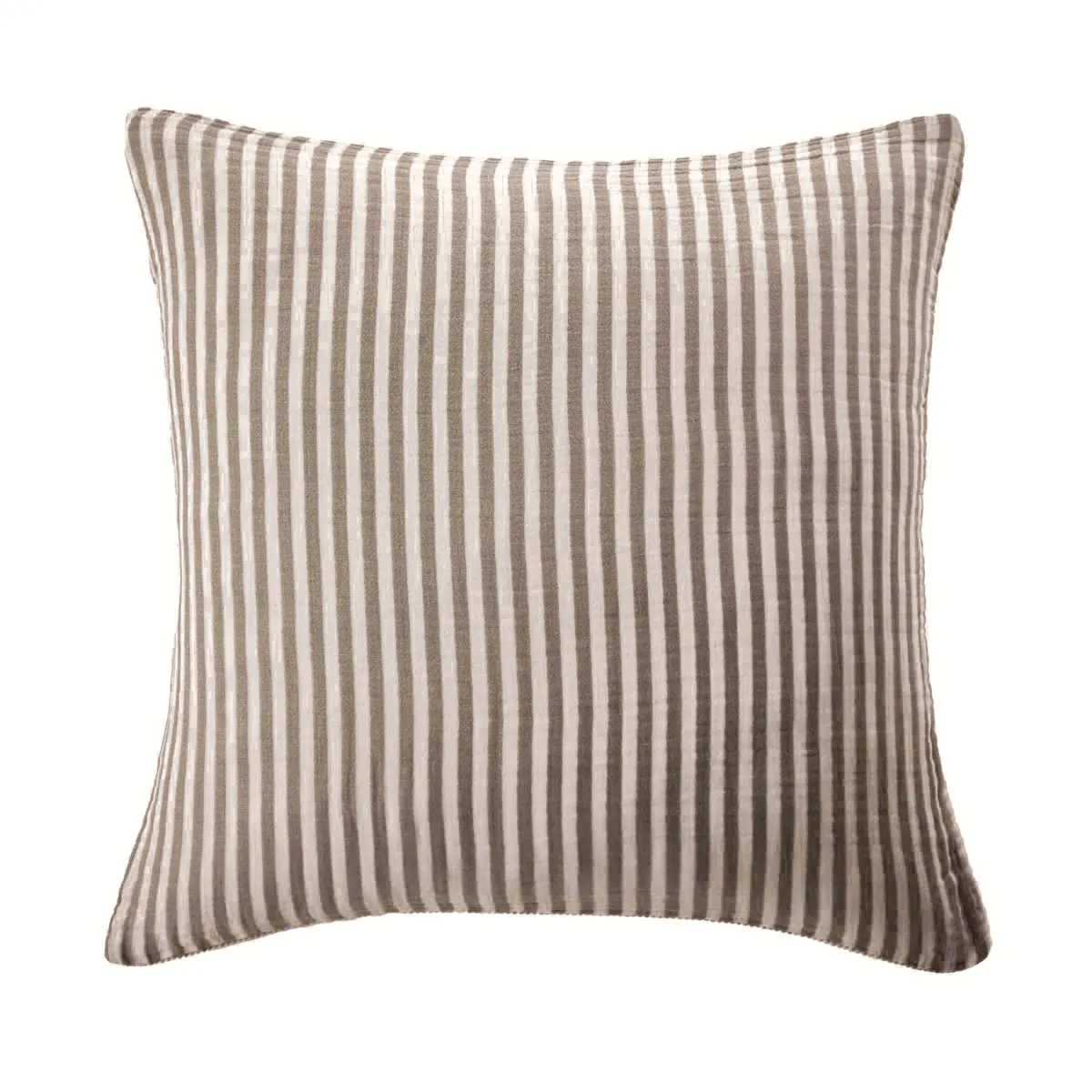 EM - Taie d'oreiller 60 x 60 cm Gaze de coton tissée teinte GAIA RAYURES Brun