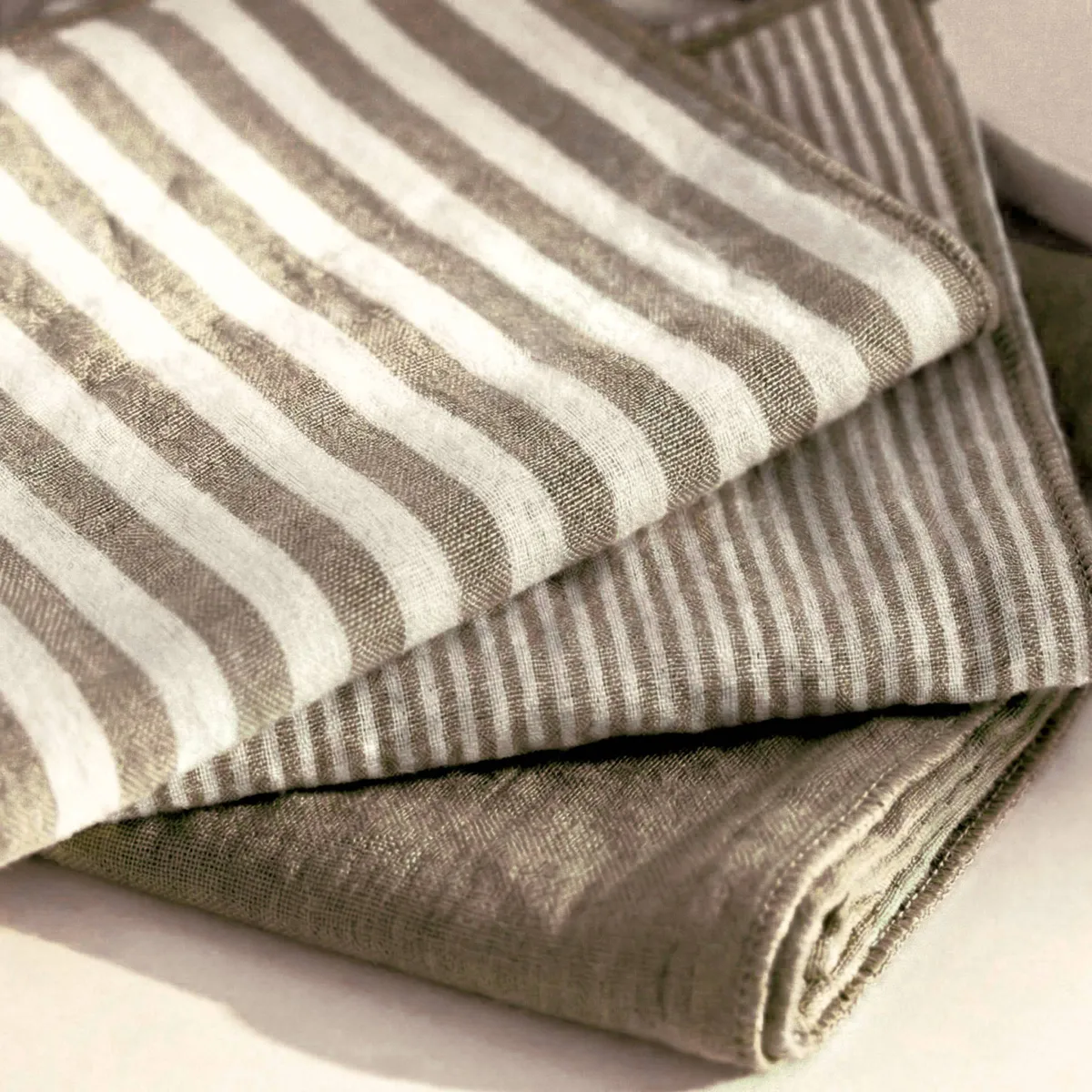 Set di 3 tovaglioli in garza di cotone (40 x 40 cm) Gaïa righe Marrone