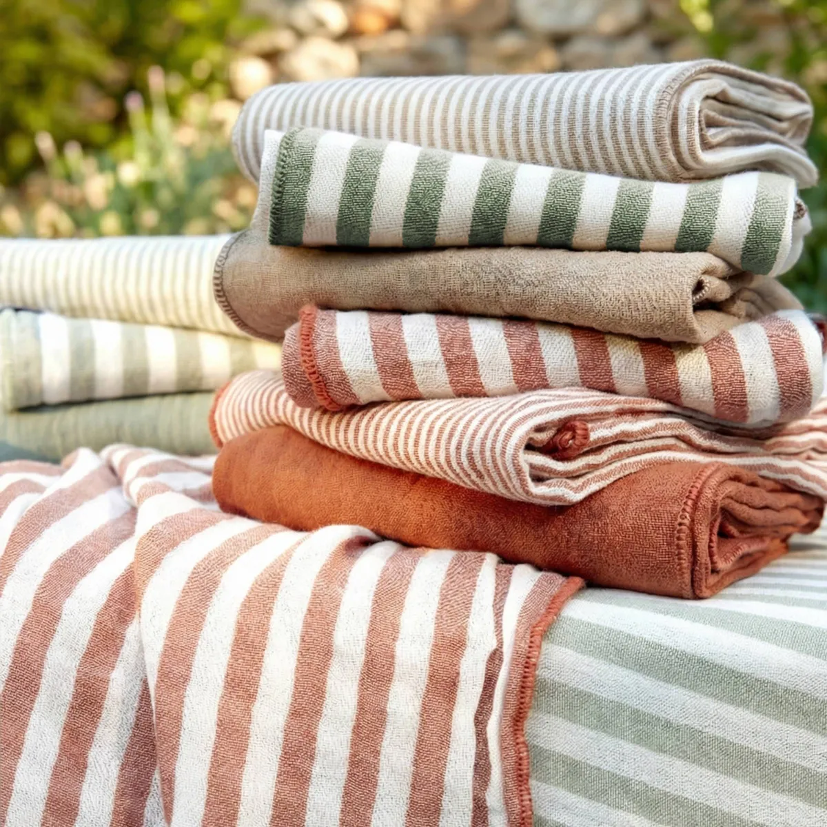 Tovaglia rettangolare garza di cotone (150 x 250 cm) Gaïa righe Verde rosmarino