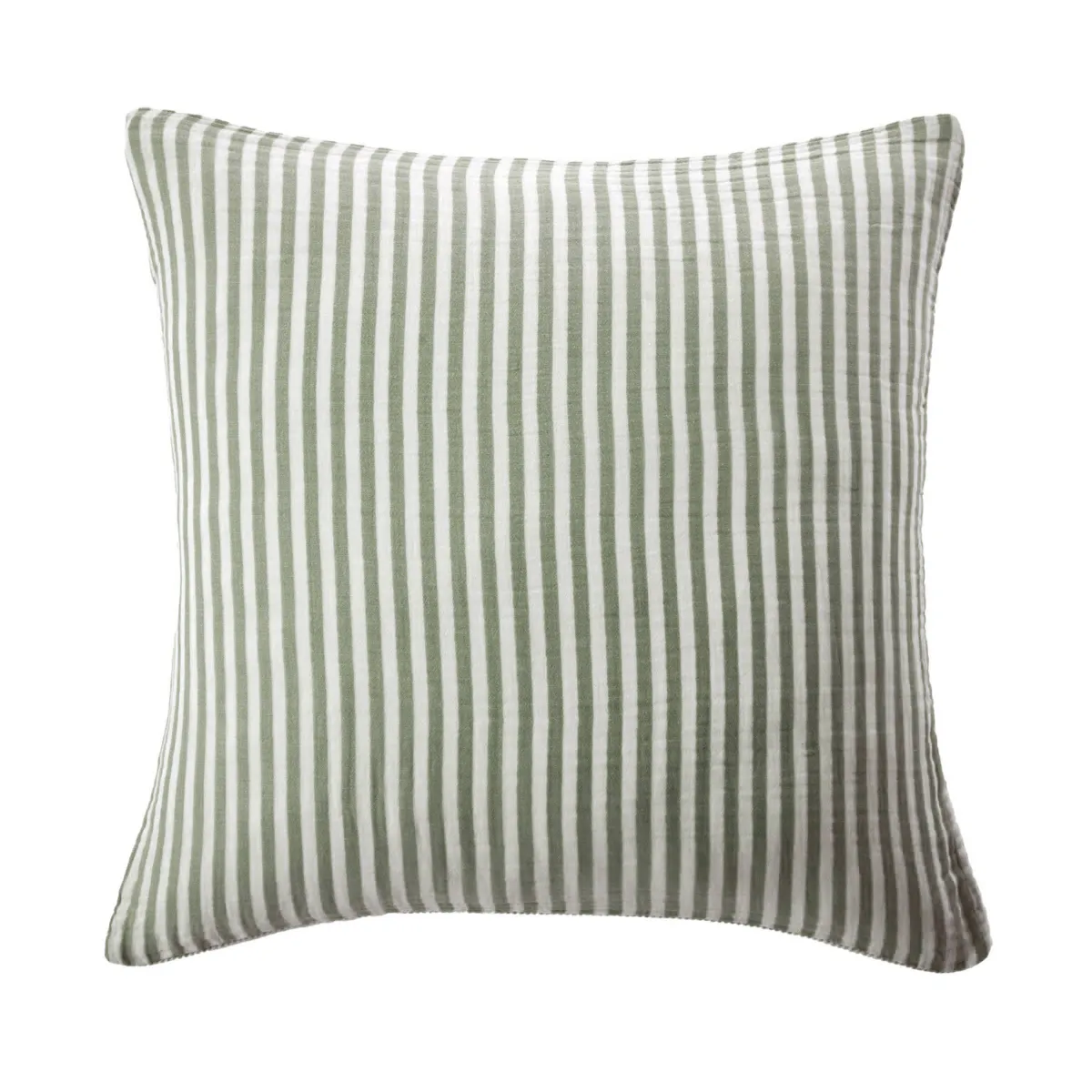 EM - Taie d'oreiller 60 x 60 cm Gaze de coton tissée teinte GAIA RAYURES Romarin