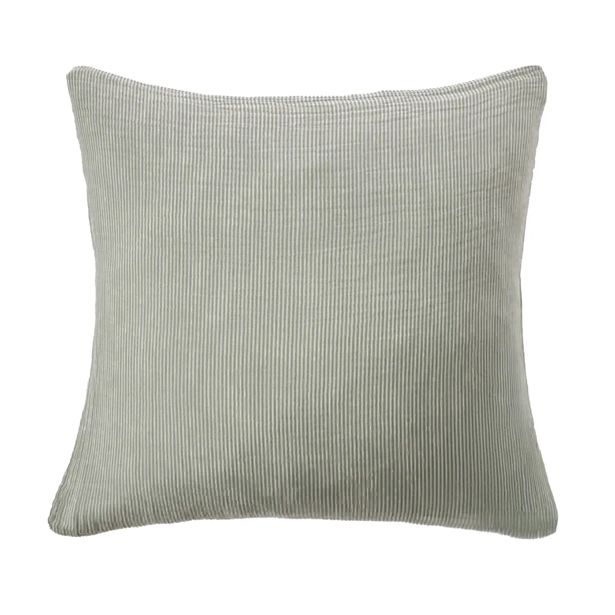 EM - Taie d'oreiller 60 x 60 cm Gaze de coton tissée teinte GAIA RAYURES Romarin