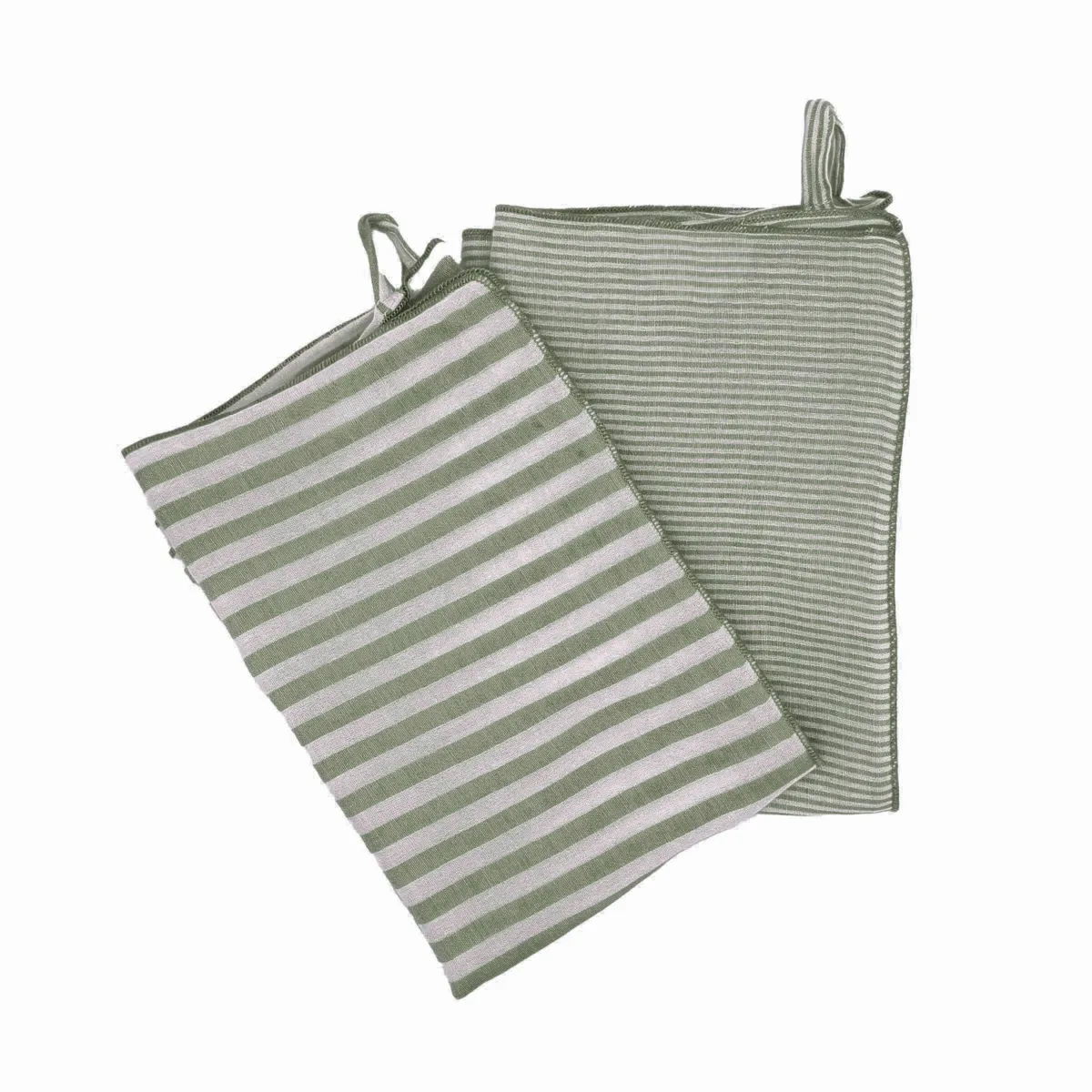 Set di 2 asciugamani in garza di cotone (50 x 70 cm) Gaïa righe Verde rosmarino