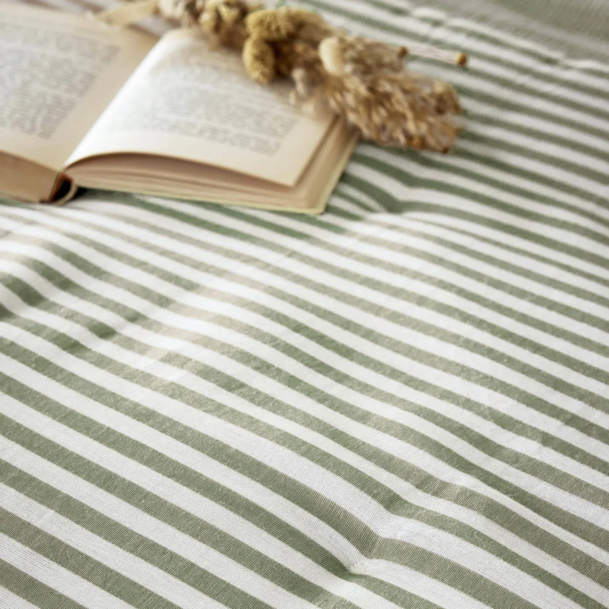 Piumone garza di cotone (90 x 200 cm) Gaïa righe Verde rosmarino