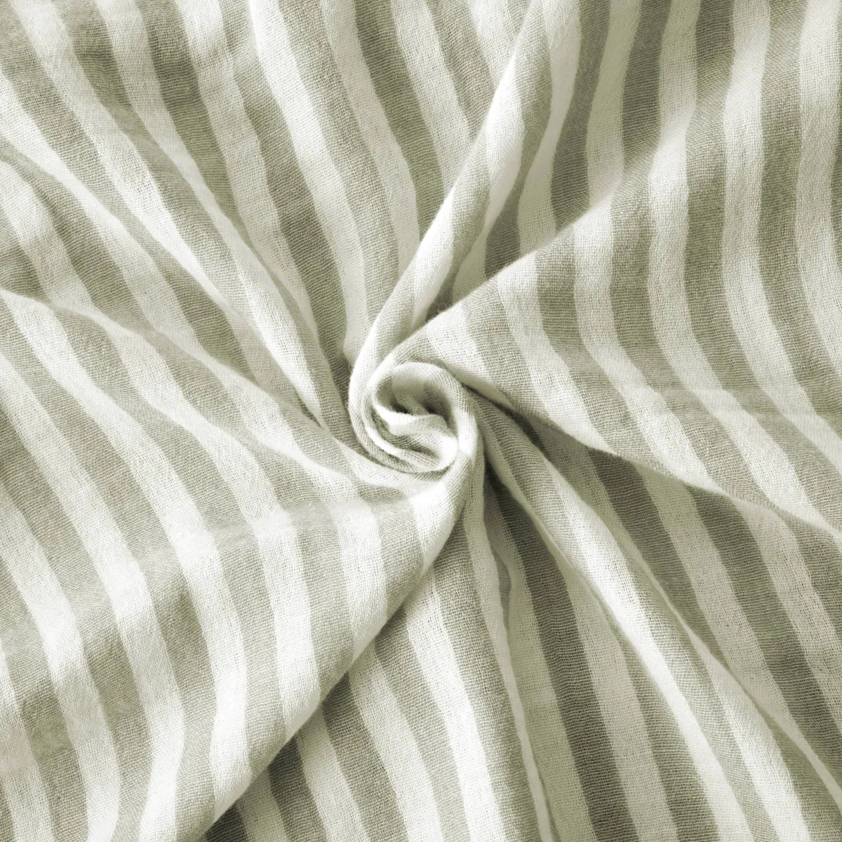 EM - Nappe carrée 180 x 180 cm Gaze de coton tissée teinte GAIA RAYURES Eucalyptus