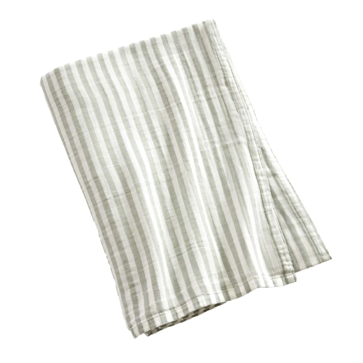 EM - Nappe carrée 180 x 180 cm Gaze de coton tissée teinte GAIA RAYURES Eucalyptus