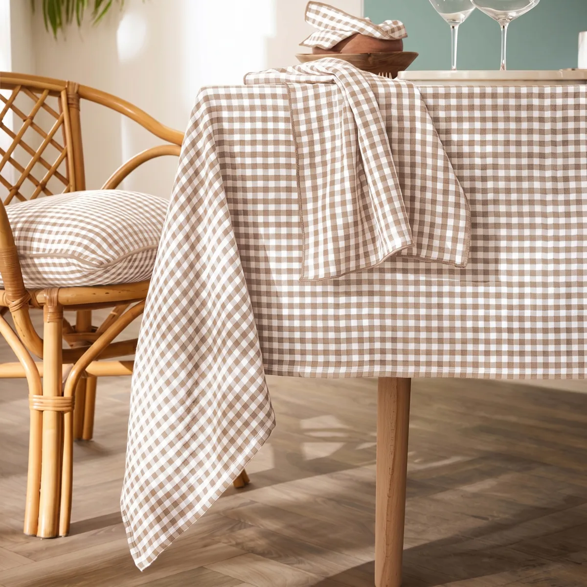 Tovaglia quadrata garza di cotone (180 x 180 cm) Gaïa vichy Corda