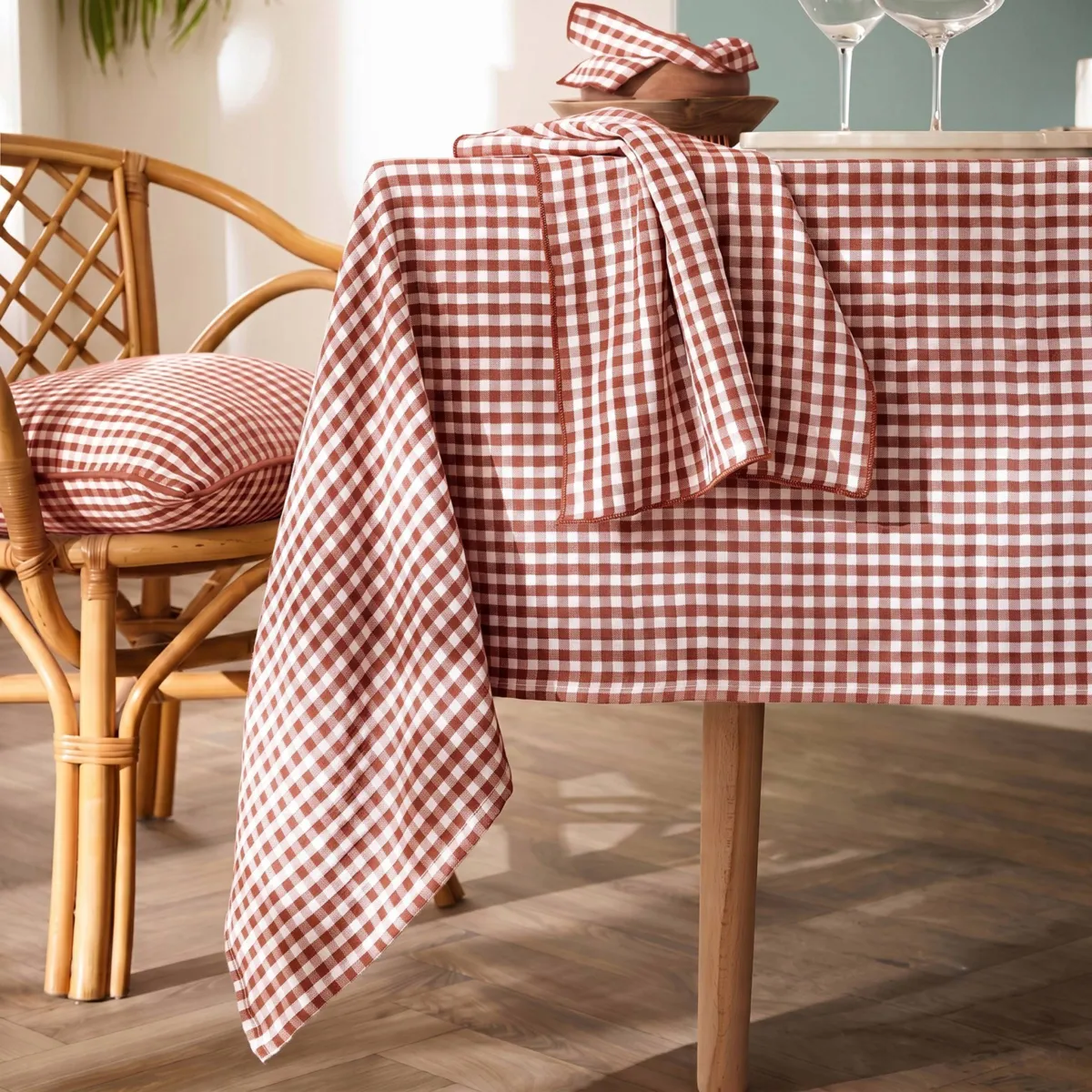 Nappe carrée gaze de coton (180 x 180 cm) Gaïa vichy Terracotta