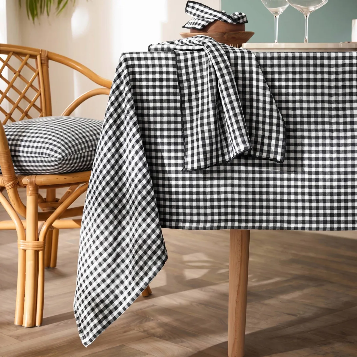 Nappe carrée gaze de coton (180 x 180 cm) Gaïa vichy Noir