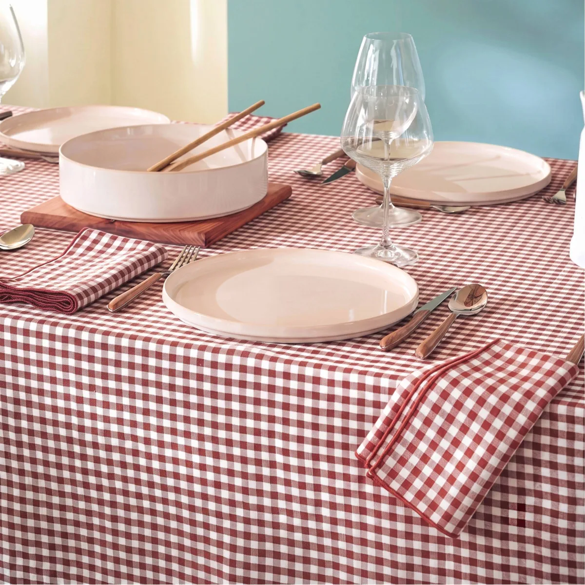 Nappe carrée gaze de coton (180 x 180 cm) Gaïa vichy Terracotta