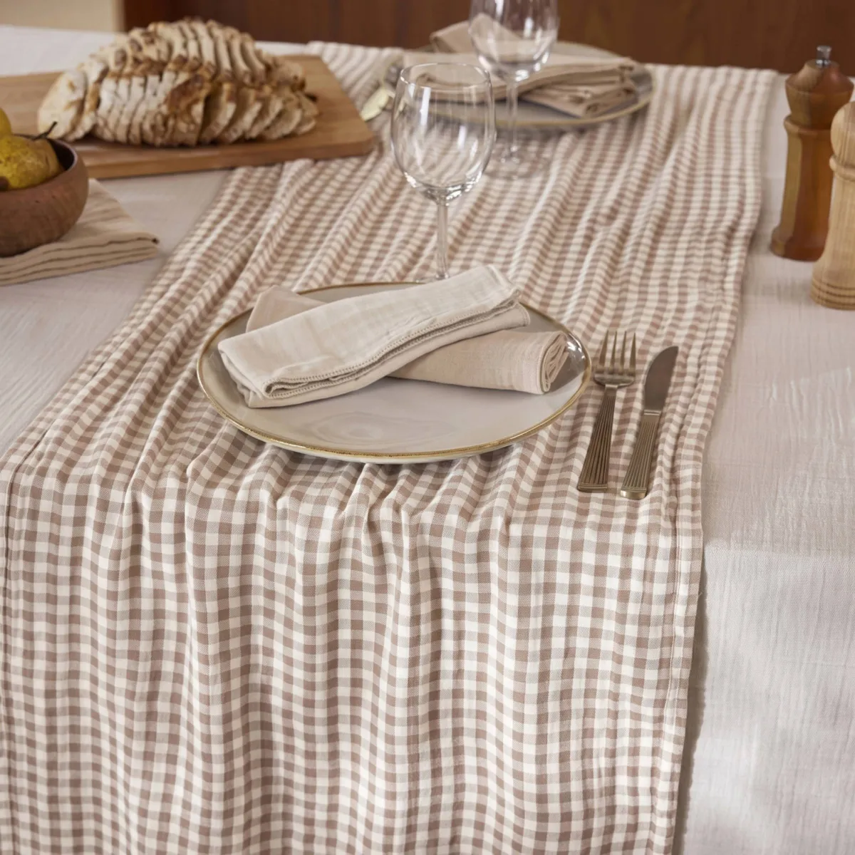 Runner da tavola in garza di cotone (50 x 150 cm) Gaïa vichy Corda