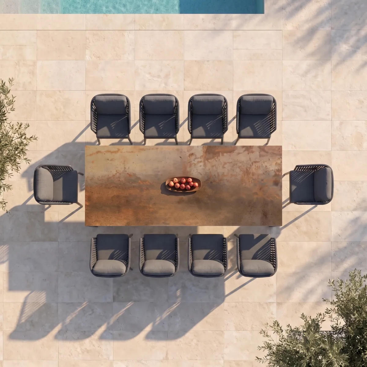 Table de jardin en aluminium et céramique 12 places (260 x 120 cm) Kore Noir et rouille