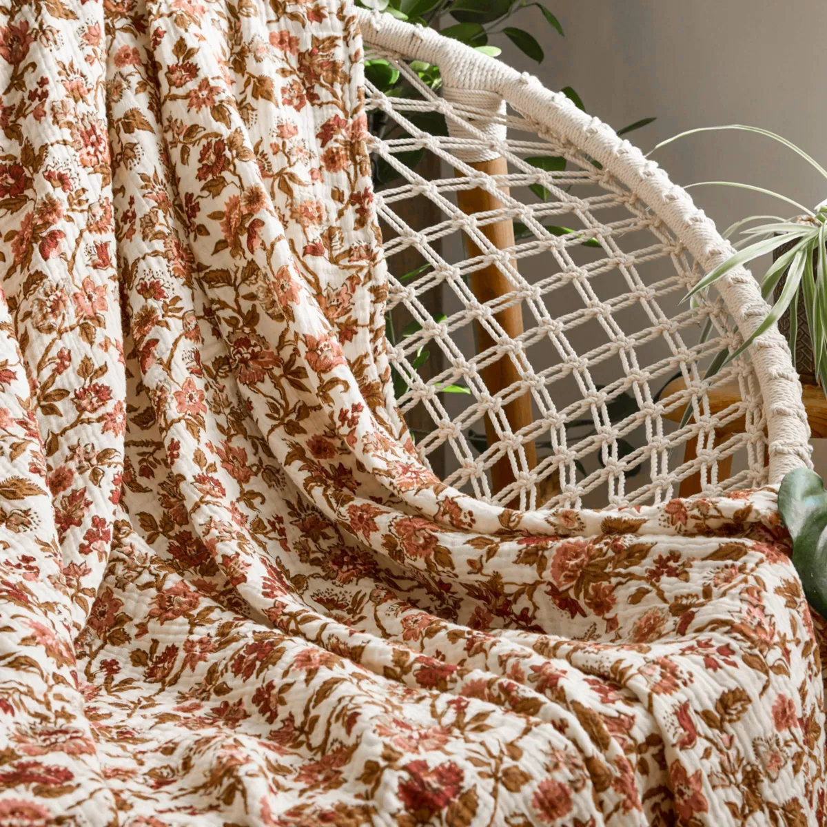 Plaid garza di cotone (130 x 160 cm) Gaïa dahlia Camel