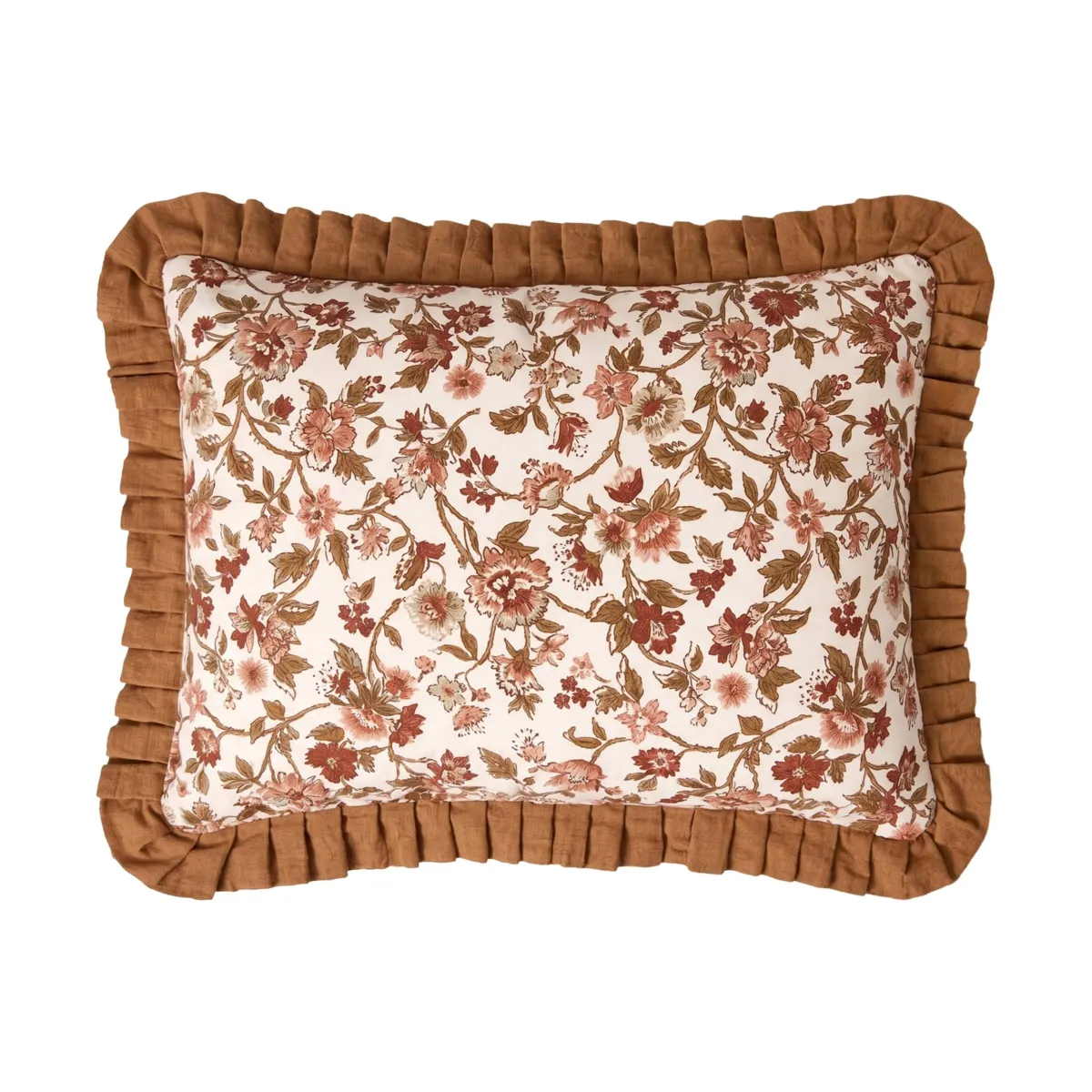 EM - Coussin déhoussable avec froufrous 40 x 60 cm Gaze de coton imprimée GAIA DAHLIA